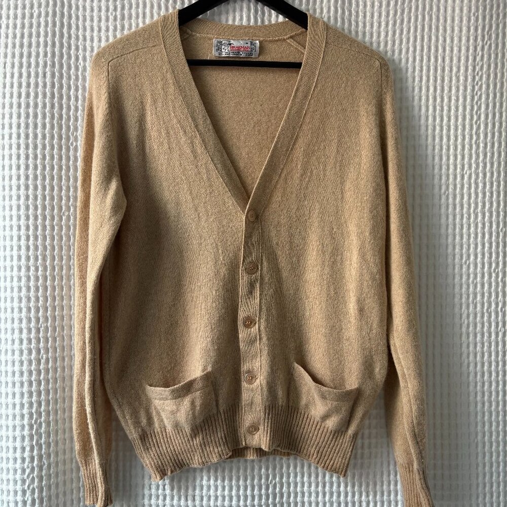 Vtg Braemar International tan cozy lambswool cardigan sweater men's medium
